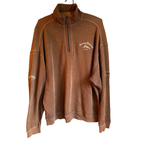 Tommy Bahama Mens Sweater Pullover Quarter Zip Long Sleeve Mock Neck Brown Large - Picture 1 of 5